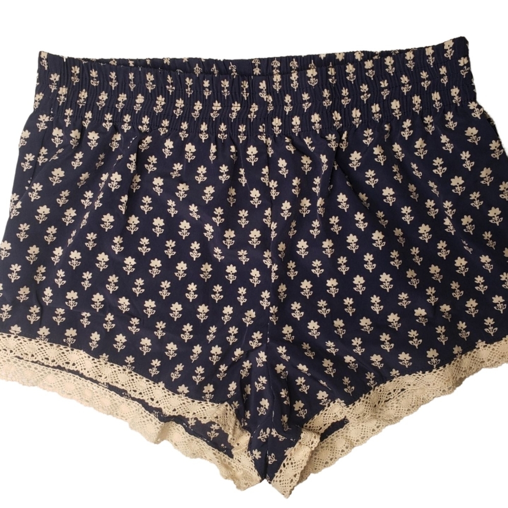NEW Cream Navy Lace Pajama Shorts F21